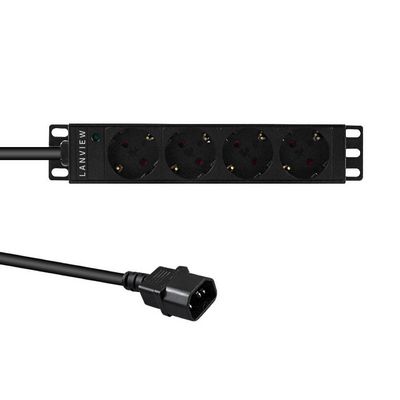 Lanview 10' rack mount power strip, 1U, 16A with 4 x Schuko socket, C14 plug
