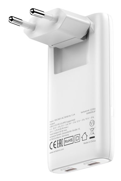 Verbatim Fold ´n´ Go GaN Charger 65W EU plug White