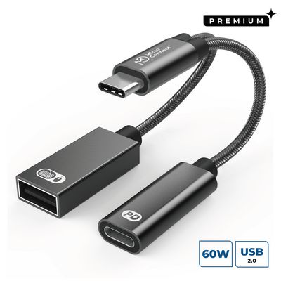 MicroConnect Premium USB-C to USB-C PD and USB-A 2.0 Female Adapter, Black 13cm