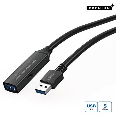 MicroConnect Premium Active USB 3.2 Gen 1 cable, 15m A-A M-F With integrated repeater, 15m 5 Gbps data transfer,