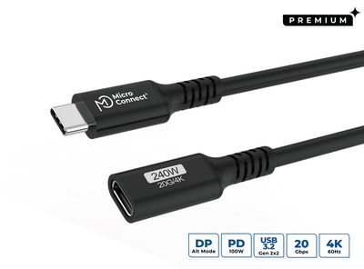 MicroConnect Premium USB-C cable Extender 2m 20Gbps, 240W, USB 3.2 Gen 2x2