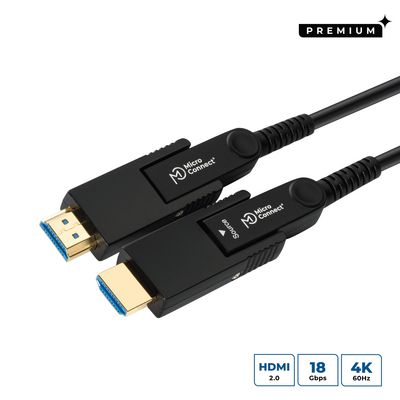 MicroConnect Premium Optic Fiber HDMI Type D - HDMI Type D Cable with double HDMI Type A adapter, 4K, 10m, Black