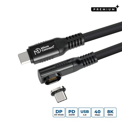 MicroConnect USB-C to USB-C cable 0.5m Angled Premium magnetic Silicone, 240W, 8K, 40Gbps, USB4