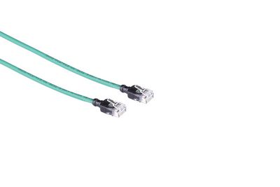 Mercodan CAT6A SLIM UTP 1.0m Patch  cable Green, Halogen-free  LSZH, AWG28 3.7mm dia. Cu copper, Supports PoE++, 60W, max 50 meters