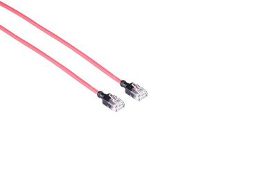 Mercodan KAT6A SLIM UTP 1.0m Patch cable Red, Halogen-free LSZH, AWG28 3.7mm dia. Cu copper, Supports PoE++, 60W, max 50 meters