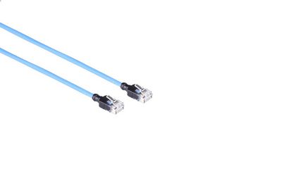 Mercodan KAT6A SLIM UTP 10m Patch cable Blue, Halogen-free LSZH, AWG28 3.7mm dia. Cu copper, Supports PoE++, 60W, max 50 meters