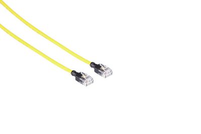 Mercodan CAT6A SLIM UTP 7.5m Patch cable Yellow, Halogen-free LSZH, AWG28 3.7mm dia. CU Copper, Supports PoE++, 60W, max 50 metres