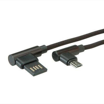 Roline USB 2.0 VINKLET KABEL, 0,8M, SORT, USB-A: HAN - USB-MICRO B: HAN