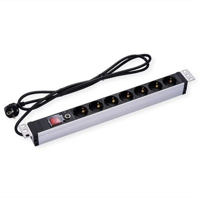 Value 19" 1UH, PDU 7 - way Socket,  45?, with overload protector,  2m