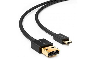 deleyCON USB 2.0 kabel, 0,15m, USB-A:  Han - USB-Micro B: Han, Sort