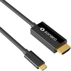Sonero USB-C kabel, 1,0m, USB-C: Han  - HDMI: Han, 4K60Hz, Sort,  HDMI 2.0