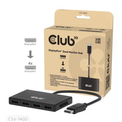 Club3D Quad Displayport Hub 4 X 4K Resolution 30Hz, Mst Support