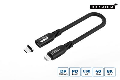 MicroConnect USB-C to USB-C cable 0,15m Premium magnetic Silicone, 240W, 8K, 40Gbps, USB4