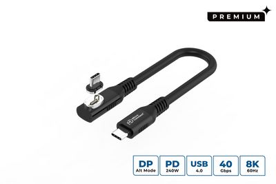 MicroConnect USB-C to USB-C cable 0.15m  Angled Premium magnetic  Silicone, 240W, 8K, 40Gbps, USB4