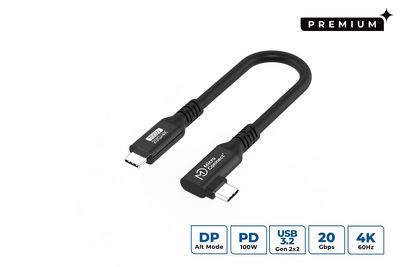 MicroConnect USB-C to USB-C Premium cable  0.15m, 100W, 20Gbps, USB 3.2  Gen 2x2, Angled