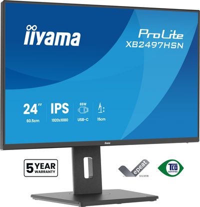 60,5cm/23,8" (1920x1080) iiyama ProLite XB2497HSN-B1 16:9 FHD IPS 1ms 100Hz HDMI DisplayPort USB-C USB LAN VESA Speaker Black