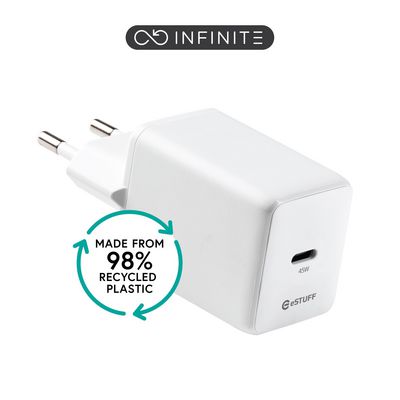 INFINITE (GRS) USB-C Charger EU PD 45W GaN. 1 X USB-C.