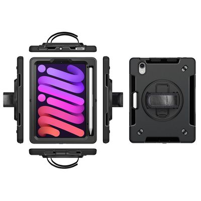 eSTUFF iPad Mini 7/Mini 6 OHIO  Defender Case with hand strap  and shoulder strap. Black