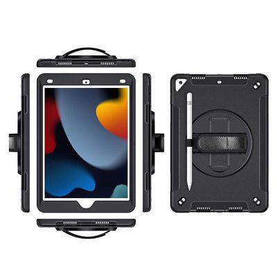 eSTUFF iPad 10.2 2021/2020/2019 OHIO Defender Case with hand strap and shoulder strap. Black