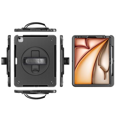 eSTUFF iPad Air 13 2026/2025/2024/iPad Pro 12.9 2022-2018 OHIO Defender Case with hand strap and shoulder strap. Black