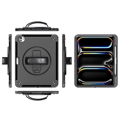 eSTUFF iPad Pro 11 2025/2024 OHIO  Defender Case with hand strap  and shoulder strap. Black