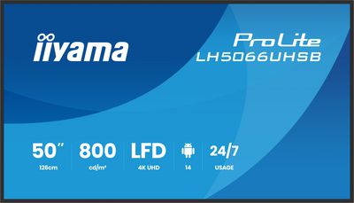 iiyama 50" 3840x2160, 4K UHD IPS  panel, Haze 25% 800cd/m?,  Landscape and Portrait
