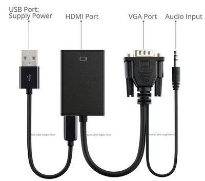 MicroConnect Adapter VGA 15pin - HDMI M-F Active, with USB Power Resolution : 1080p*60hz, Signal direction : from VGA to HDMI