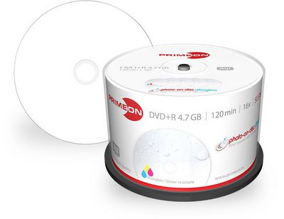 DVD-R 4.7GB/120Min/16x Cakebox (50 Disc) photo-on-disc ultragloss, Water resistant, Inkjet Full Size Printable Surface